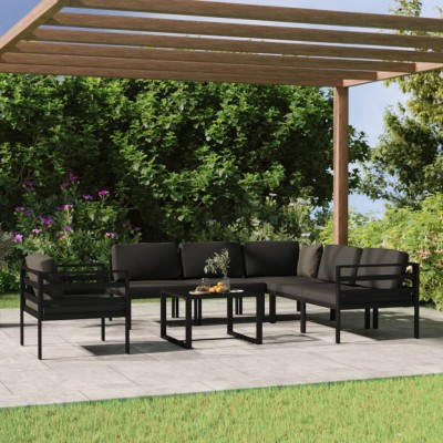 Set muebles de jardín 7 pzas y cojines aluminio gris antracita