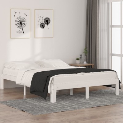 Estructura cama doble sin colchón madera pino blanco 140x190 cm
