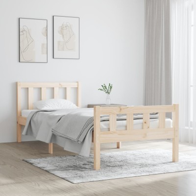 Estructura de cama individual sin colchón madera maciza