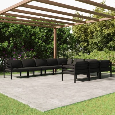 Set muebles de jardín 10 pzas y cojines aluminio gris antracita