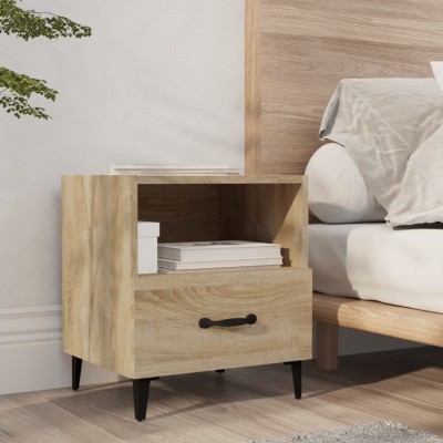 Mesita de noche madera contrachapada color roble Sonoma
