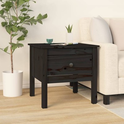 Mesa auxiliar de madera maciza de pino negro 50x50x49 cm