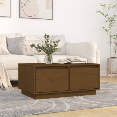 Mesa de centro madera maciza de pino marrón miel 80x50x35 cm