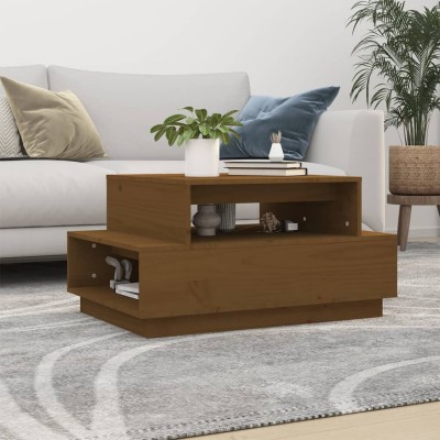 Mesa de centro madera maciza de pino marrón miel 80x55x40,5 cm