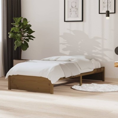 Estructura cama sin colchón madera maciza marrón miel 90x190 cm