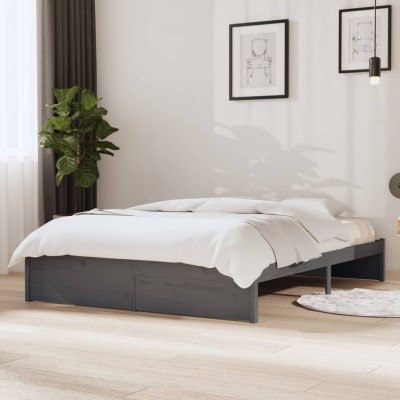 Estructura cama doble sin colchón madera maciza gris 135x190 cm