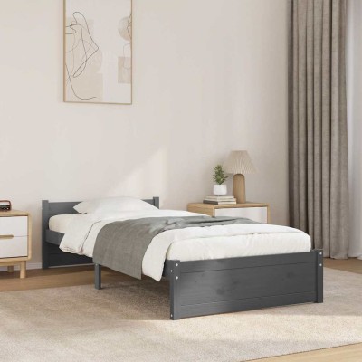 Estructura de cama individual sin colchón madera gris 75x190 cm