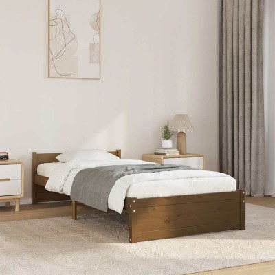 Estructura cama sin colchón madera maciza marrón miel 75x190 cm