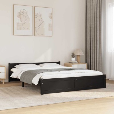 Estructura cama doble sin colchón madera maciza negro 135x190cm