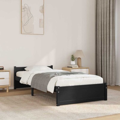 Estructura de cama sin colchón madera maciza negro 90x200 cm