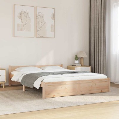 Estructura de cama doble sin colchón madera maciza 150x200 cm
