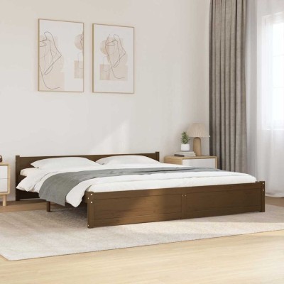 Estructura cama sin colchón madera maciza marrón miel 200x200cm