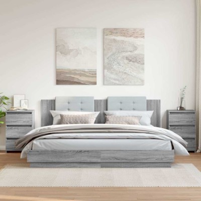 Mesitas de noche 2 uds contrachapado gris Sonoma 40x35x62,5 cm