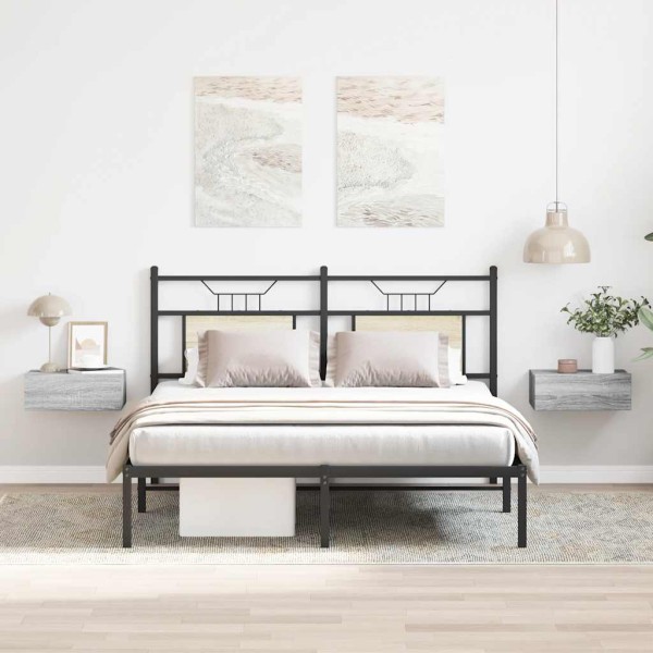 Mesita de noche flotante 2 uds madera gris Sonoma 40x30x15 cm