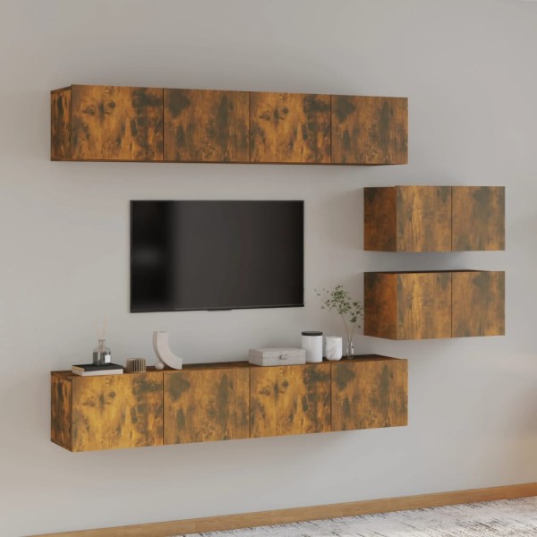 Set de muebles de TV 6 pzas madera contrachapada roble ahumado