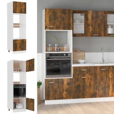 Mueble para microondas "Lyon" de roble ahumado, 60 x 57 x 207 cm, madera de ingeniería,