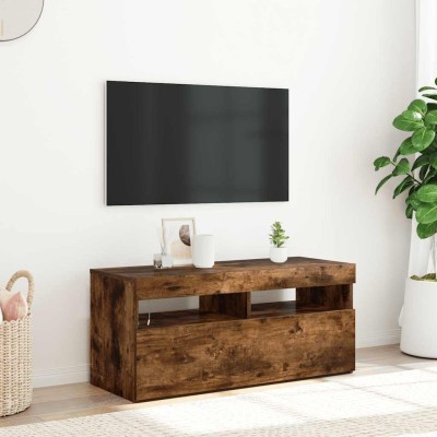 Mueble de TV con luces LED roble ahumado 90x35x40 cm