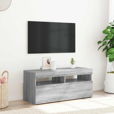 Mueble de TV con luces LED gris Sonoma 90x35x40 cm