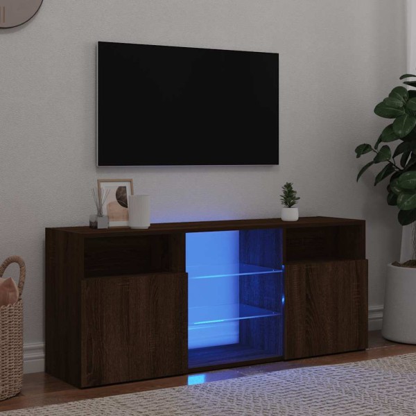 Mueble de TV con luces LED marrón roble 120x30x50 cm