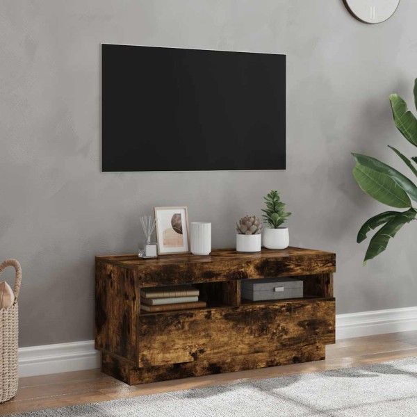 Mueble de TV con luces LED color roble ahumado 80x35x40 cm