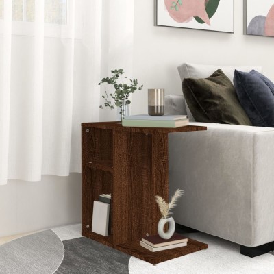 Mesa auxiliar de madera contrachapada marrón roble 50x30x50 cm