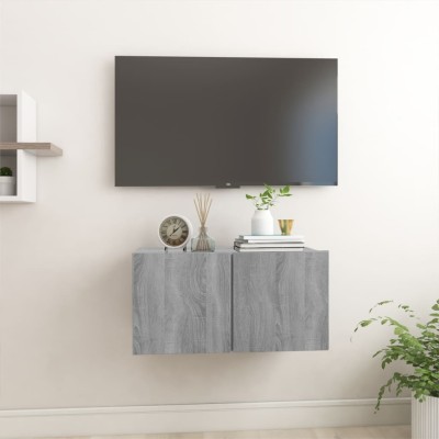 Mueble TV colgante madera contrachapada gris Sonoma 60x30x30 cm