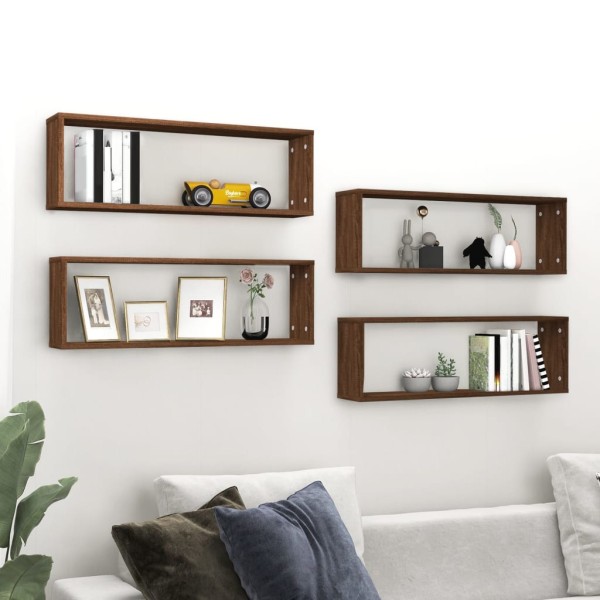 Estante cúbico de pared 4 uds madera roble marrón 80x15x26,5cm