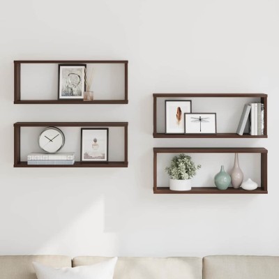 Estantes cúbicos de pared 4 uds madera roble marrón 60x15x23 cm