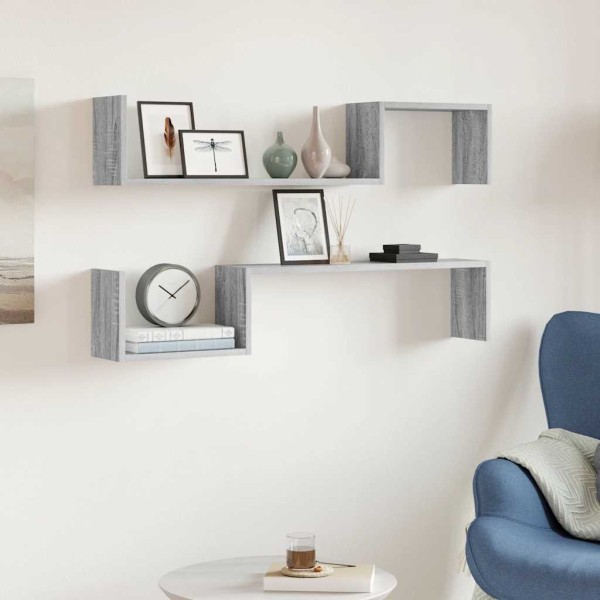 Estantes de pared 2 uds madera gris Sonoma 100x15x20 cm