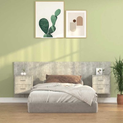 Cabecero de cama con mesitas madera contrachapada gris hormigón