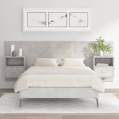Cabecero de cama con mesitas madera contrachapada gris hormigón
