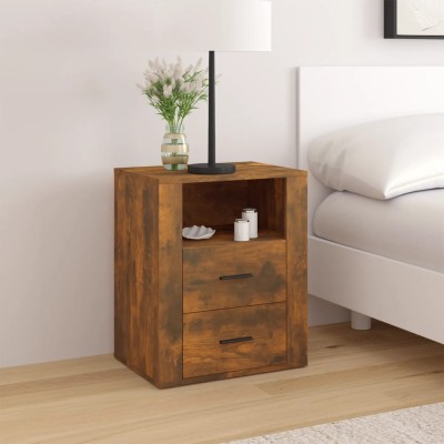 Mesita de noche madera contrachapada roble ahumado 50x36x60 cm