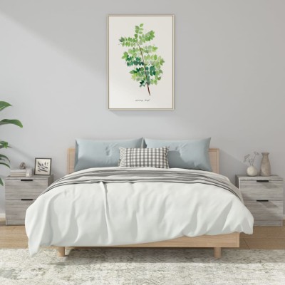 Mesitas de noche 2 uds madera contrachapada gris Sonoma