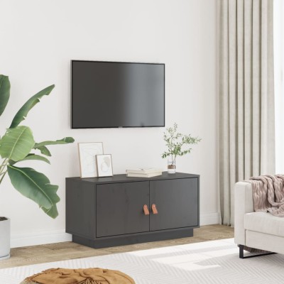 Mueble de TV de madera maciza de pino gris 80x34x40 cm