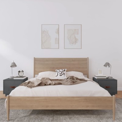 Mesitas de noche 2 uds madera maciza de pino gris 40x34x35 cm