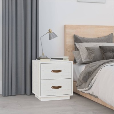 Mesita de noche madera maciza de pino blanco 40x34x45 cm