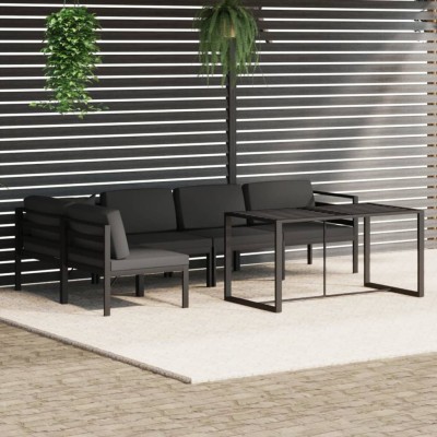 Set muebles de jardín 6 pzas y cojines aluminio gris antracita