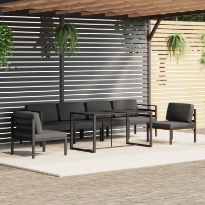 Set muebles de jardín 7 pzas y cojines aluminio gris antracita