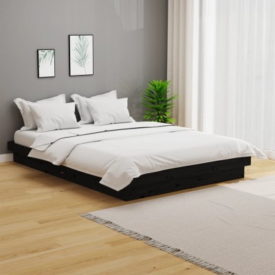 Estructura de cama sin colchón madera maciza negro 140x190 cm