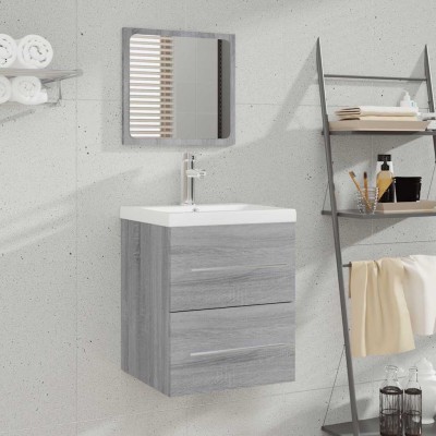 Armario de baño con espejo gris sonoma 41x38,5x48 cm