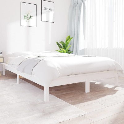 Estructura de cama doble sin colchón madera maciza blanco