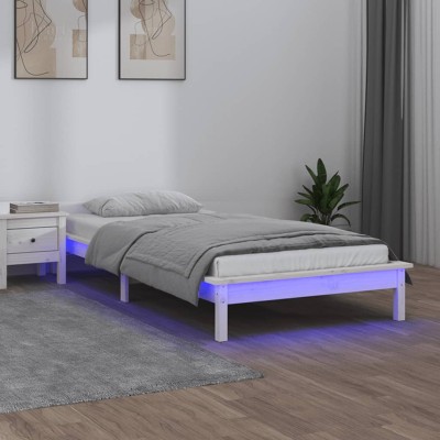 Estructura cama LED sin colchón madera maciza blanco 90x200 cm