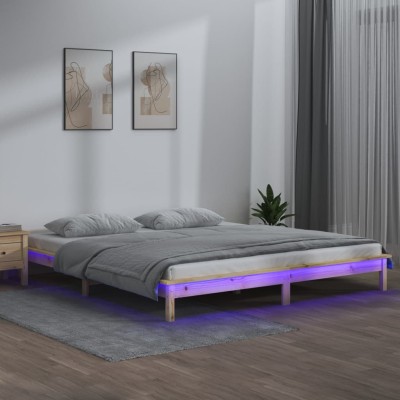 Estructura de cama LED sin colchón madera maciza 120x200 cm