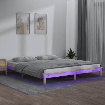 Estructura de cama con LED madera maciza King Size 150x200 cm