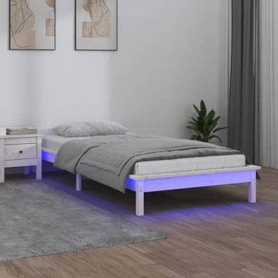 Estructura de cama con LED madera maciza blanca 75x190 cm