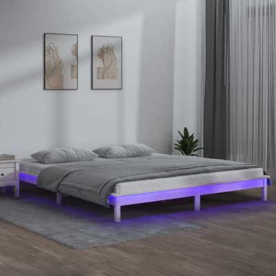 Estructura de cama con LED madera maciza blanca 120x190 cm