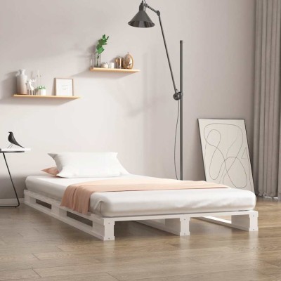 Cama de palets madera maciza pino blanca individual 90x190 cm