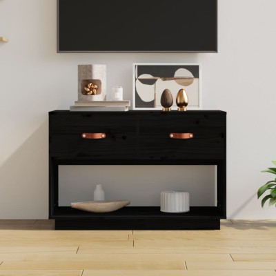 Mueble de TV madera maciza de pino negro 90x40x60 cm