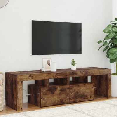 Mueble de TV con luces LED color roble ahumado 140x36,5x40 cm