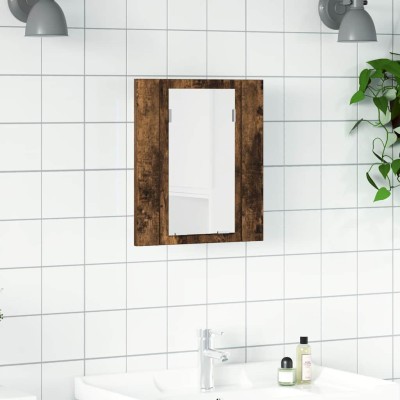Armario de baño con espejo LED madera roble ahumado 40x12x45 cm